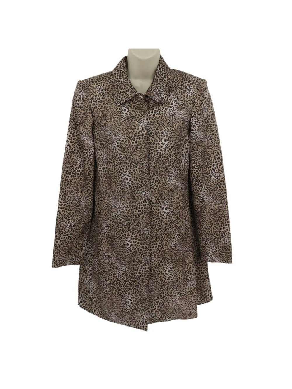 D Studio Women 4 Leopard Cheetah Animal Print Silk Collar Button Jacket Coat
